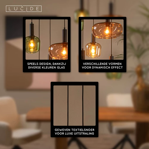 Lucide ILONA - Hanglamp - 5xE27 - Zwart - USP